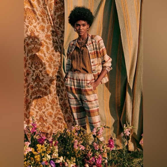 Sezane Ross Trousers Texan Plaid Jacquard Size 8 NWT Linen Cotton Blend - Picture 9 of 9